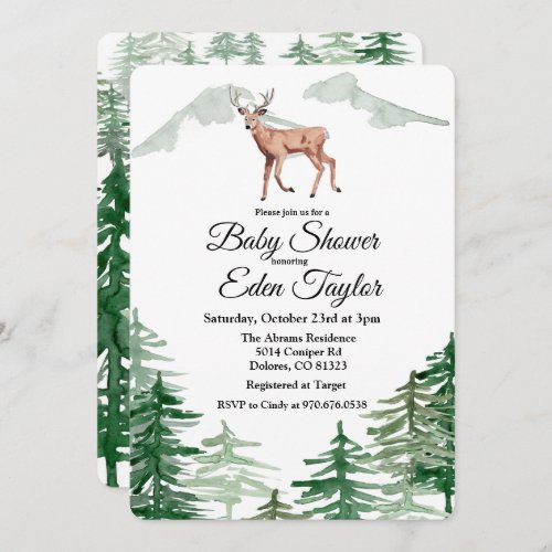 Rustic Tree Deer Baby Shower Invitation