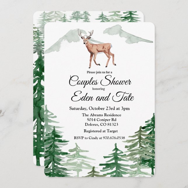 Rustic Tree Deer Couples Shower Invitation (Front/Back)