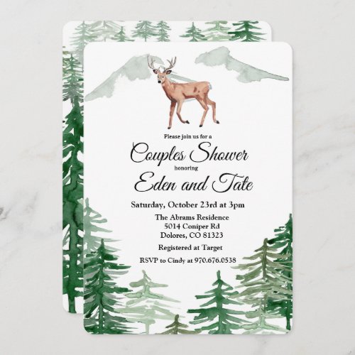 Rustic Tree Deer Couples Shower Invitation