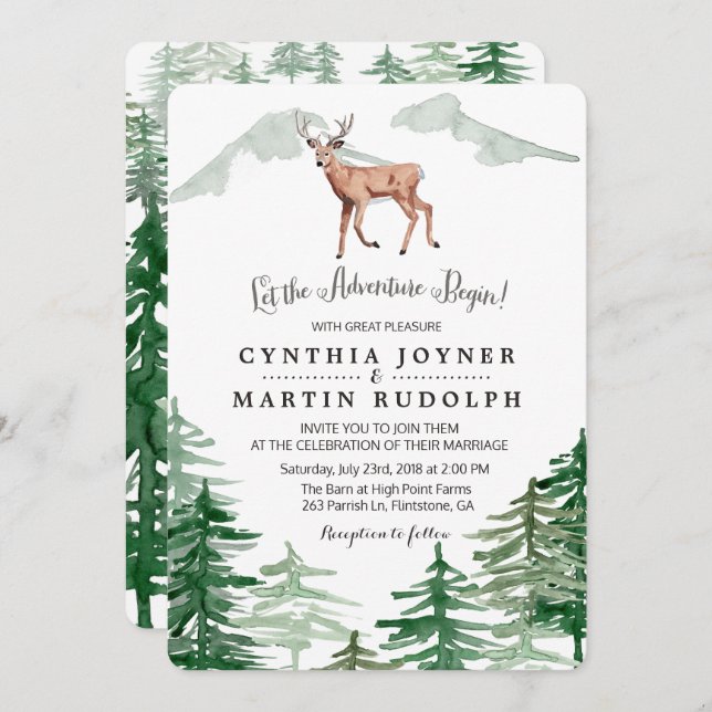 Rustic Tree Deer Wedding Invitation (Front/Back)