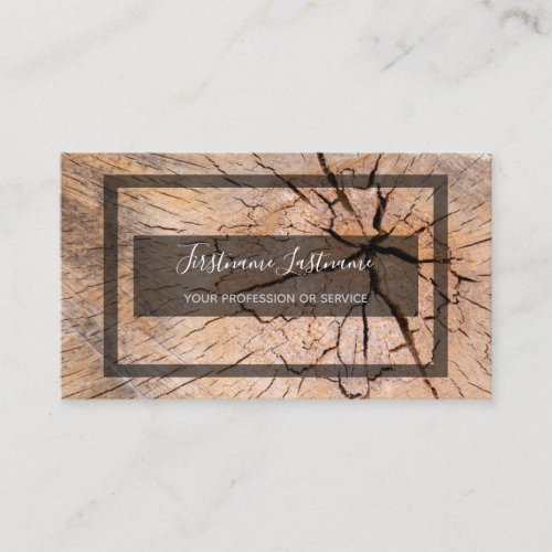 Rustic tree disc surface gray rectangle framed business card