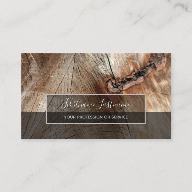 Rustic tree disc surface gray rectangle stripes bu business card (Front)