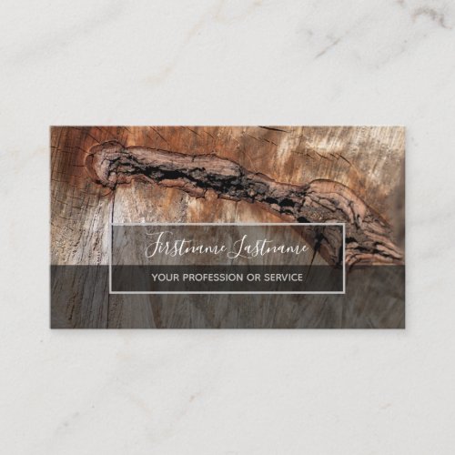 Rustic tree disc surface gray rectangle stripes business card