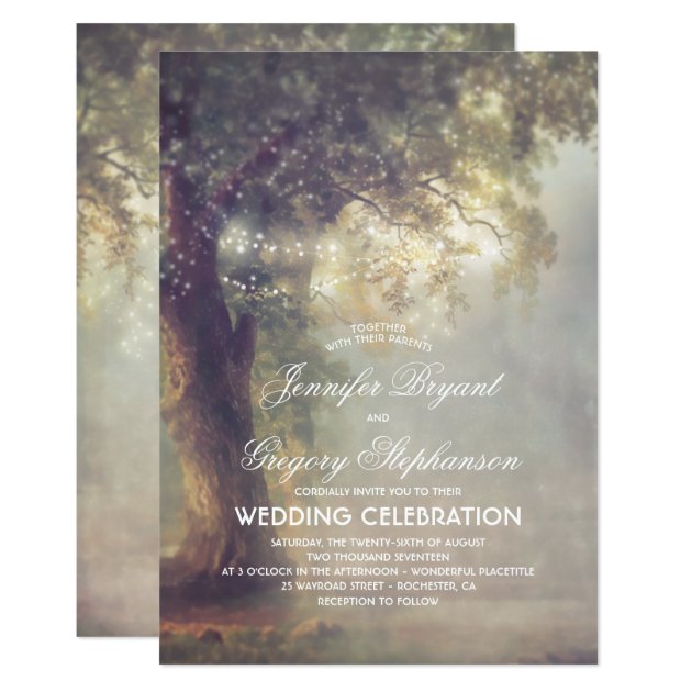 Rustic Tree Dreamy String Lights Vintage Wedding Invitation