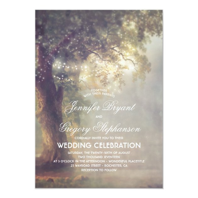 Rustic Tree Dreamy String Lights Vintage Wedding Invitation