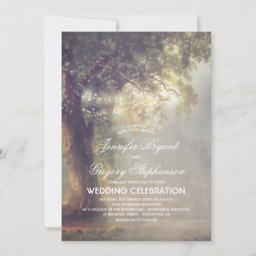 Rustic Tree Dreamy String Lights Vintage Wedding Invitation - Rustic tree and enchanted string lights vintage wedding invitations. --- All design elements created by Jinaiji --------------------------------------- DESIGN YOUR OWN INVITATION: ------------------------------------------------ 1. Just hit the “CUSTOMIZE IT” button and you will be able to change the font type, color, and size, along with a number of other things. 2. Before you click "Done", make sure the image is sized properly. Use the "Fill" or "Fit" buttons to fill the entire design area and ensure that you do not have any blank borders 3. See all matching items below and/or more color options