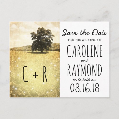 Rustic Tree Enchanted Firefly Meadow Save the Date Announcement Postcard