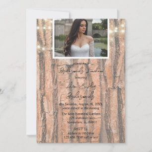 Rustic Tree Heart Photo Lights Bridesmaids Lunch Invitation