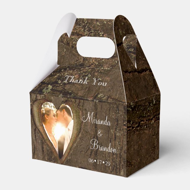 Rustic Tree Heart Wedding Photo Thank You Favor Boxes (Front Side)