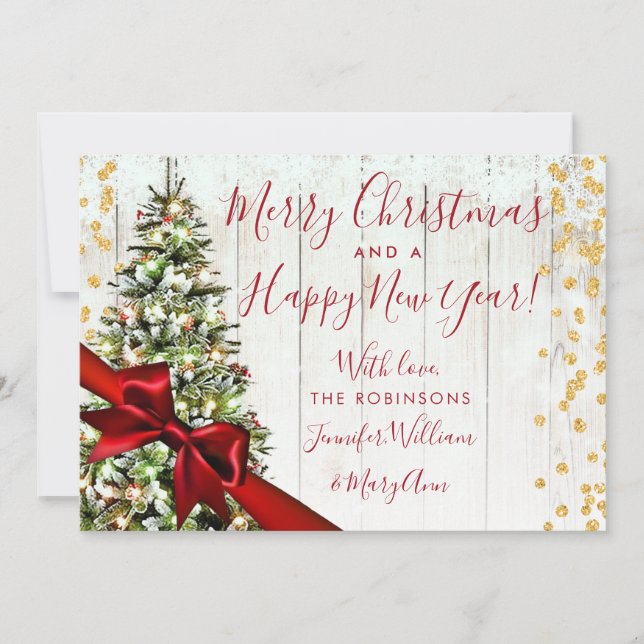 Rustic Tree Holiday New Years Greetings Gold Card (Front)