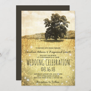 Rustic Tree in Enchanted Firefly Meadow Wedding Invitation