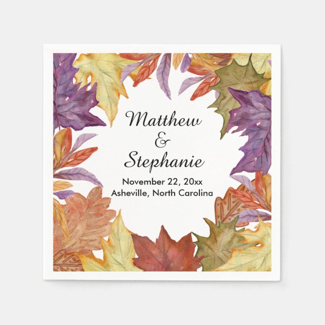 Rustic Tree Leaves Autumn Wedding Bridal Shower Paper Napkins (Front)