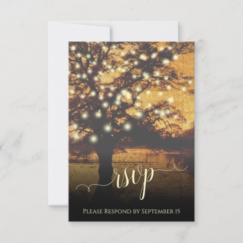 Rustic Tree  Lights Autumn Evening Wedding RSVP Card