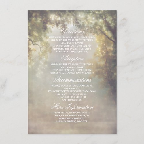 Rustic Tree Lights Bracnhes Wedding Information Enclosure Card - Rustic country and dreamy string lights branches wedding insert with directions, reception details, accommodations and other information