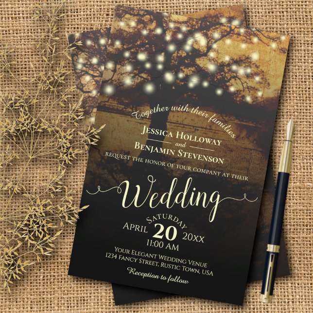 Rustic Tree & Lights BUDGET Wedding Invitation (Creator Uploaded)