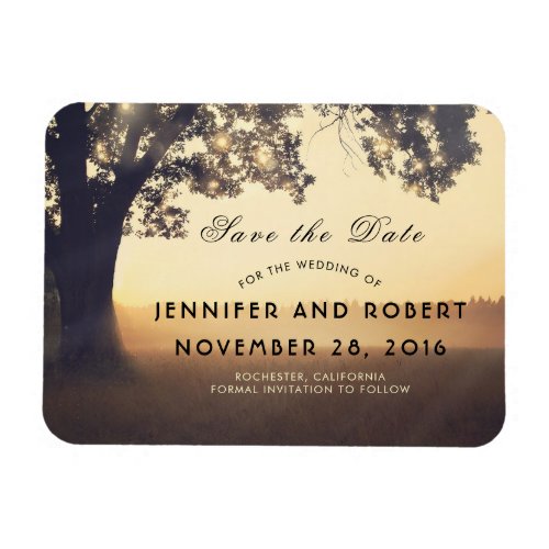 Rustic Tree Lights Dreamy Woodland Save the Date Magnet - Rustic country tree and twinkle lights save the date magnet