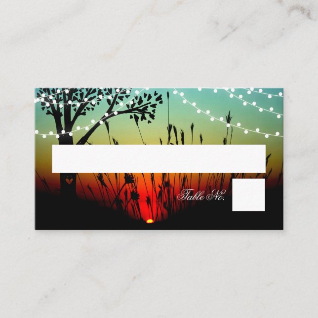 Rustic Tree Lights Sunset Wedding Place Cards (Front)