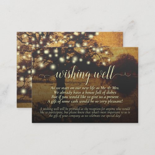 Rustic Tree  Lights Wedding Wishing Well Enclosure Card