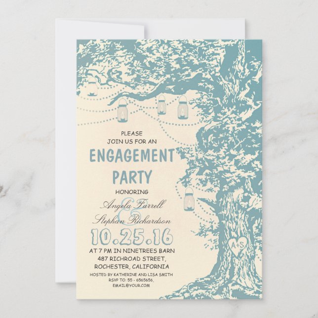Rustic tree & mason jars engagement party invitation (Front)