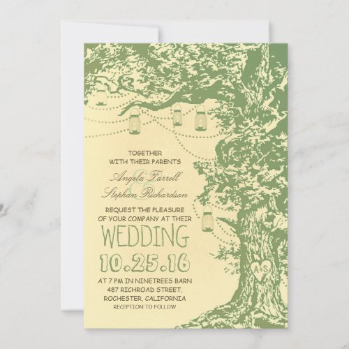 Rustic tree &amp; mason jars wedding invitations