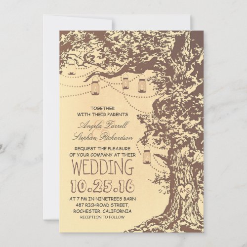 Rustic tree &amp; mason jars wedding invitations