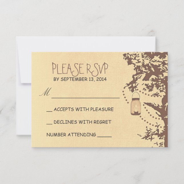 Rustic tree & mason jars wedding rsvp card (Front)
