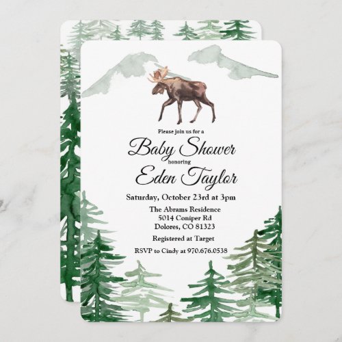 Rustic Tree Moose Baby Shower Invitation