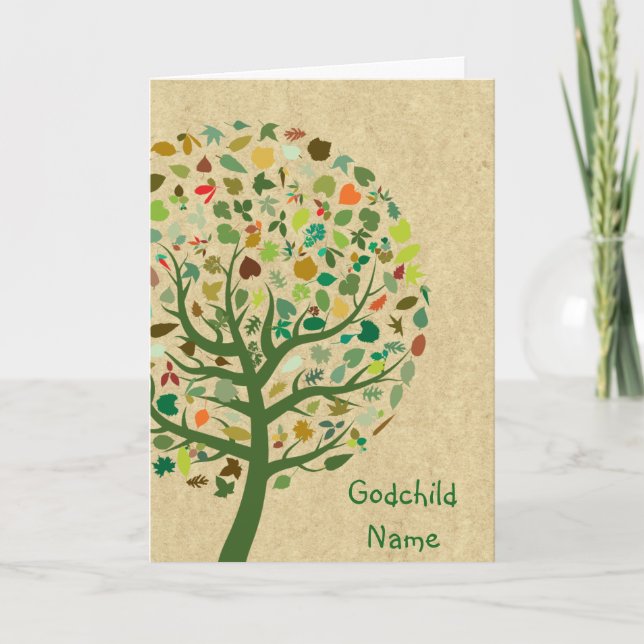 Rustic Tree of Life Teen Goddaughter Personalized Holiday Card (Front)