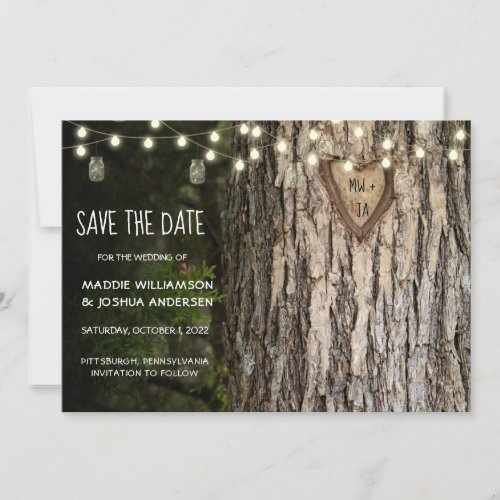 Rustic  Tree  Photo Save The Date  STRING LIGHTS 