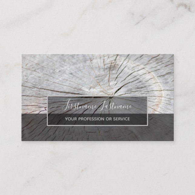 Rustic tree plank surface gray rectangle stripes business card (Front)
