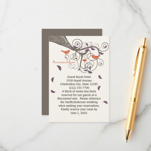 Rustic Tree Purple Leaf Swirl Accommodations Enclosure Card