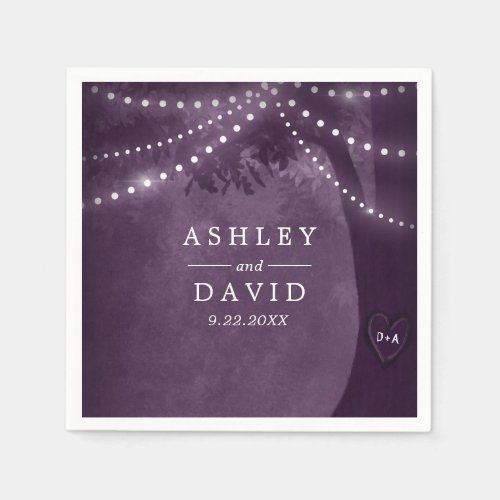Wedding Tableware 10 Rustic Tree Purple String Lights Wedding Napkins
