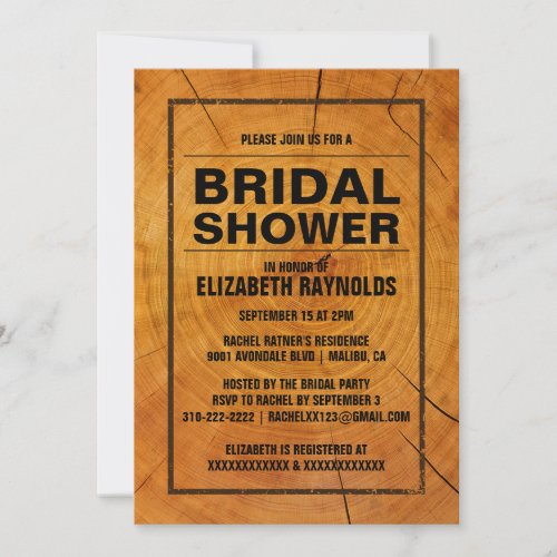 Rustic Tree Ring Bridal Shower Invitations