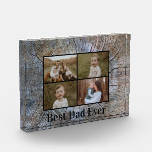 Rustic tree-ring distressed wood grain personalize photo block