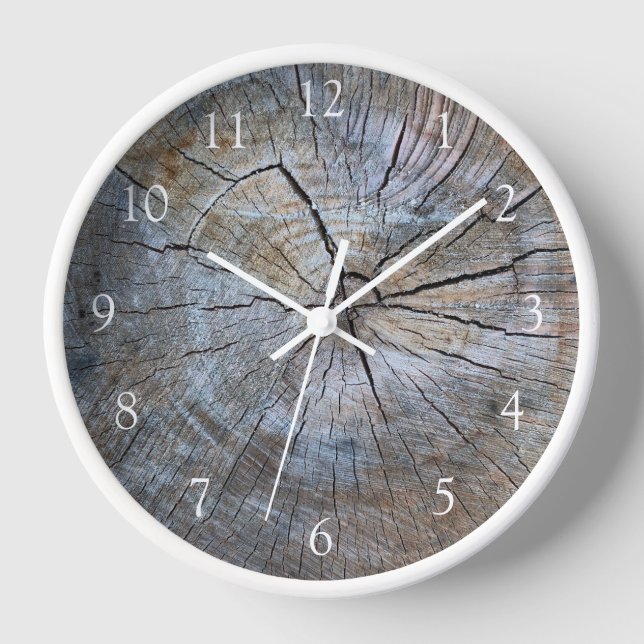 Rustic tree-ring distressed wood grain rustic tree clock (Front)