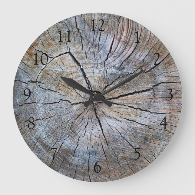 Rustic tree-ring distressed wood grain rustic tree large clock (Front)