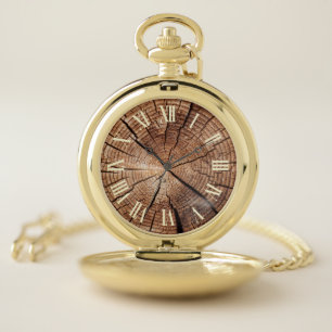 Rustic Tree Ring Roman Numeral Pocket Watch