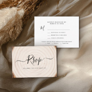Rustic Tree Ring Wood Grain Wedding RSVP Card