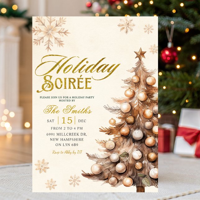 Rustic Tree Snowflake Christmas Holiday Soiree Invitation (Creator Uploaded)
