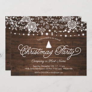 Rustic Tree Snowflakes Lights Christmas Party Invitation