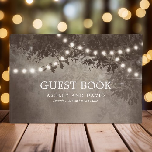 Rustic Tree String Lights Brown Wedding Guest Book