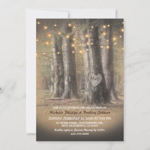 Rustic Tree  String Lights Engagement Party Invitation