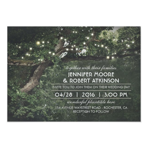 Rustic Tree String Lights Forest Wedding Invitation