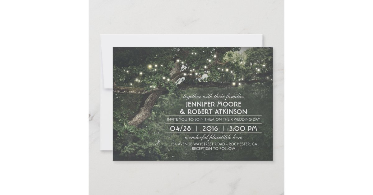 Rustic Tree String Lights Forest Wedding Invitation | Zazzle