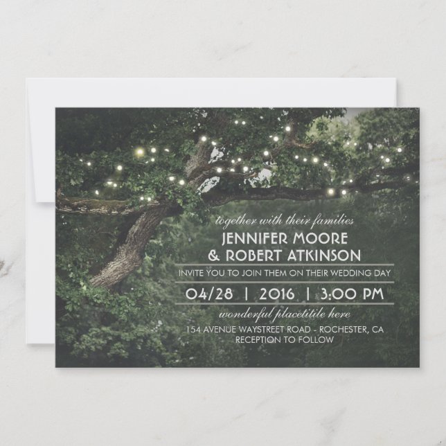 Rustic Tree String Lights Forest Wedding Invitation (Front)