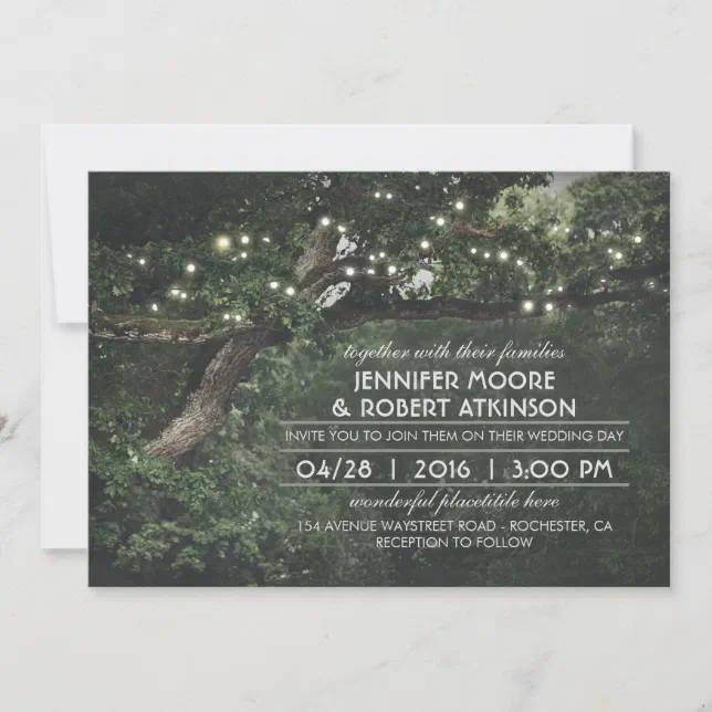 Rustic Tree String Lights Forest Wedding Invitation | Zazzle