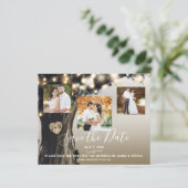 Rustic Tree & String Lights Photo Save the Date (Standing Front)
