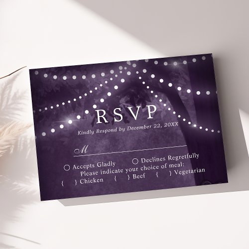 Rustic Tree String Lights Purple Wedding Rsvp