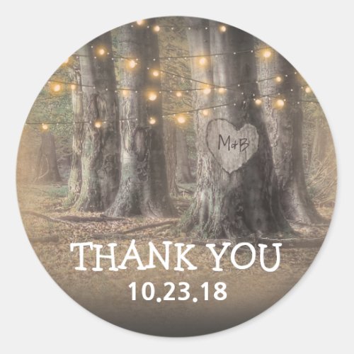Rustic Tree  String Lights Thank You Classic Round Sticker