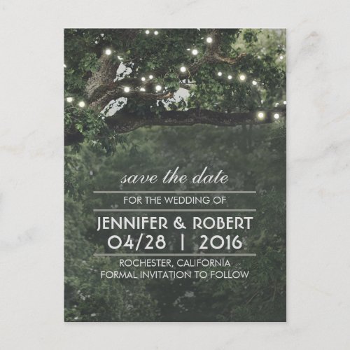 Rustic Tree String Lights Vintage Save the Date Announcement Postcard